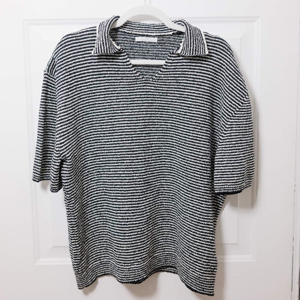 Zara Striped Knit Black & White Polo Womens Size L